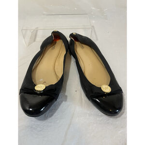 MICHAEL KORS BALLET FLATS CAP TOE WITH BOW BLACK PATENT LEATHER SZ 9.5